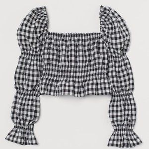 H&M Divided Cropped Puff-sleeved Gingham Top